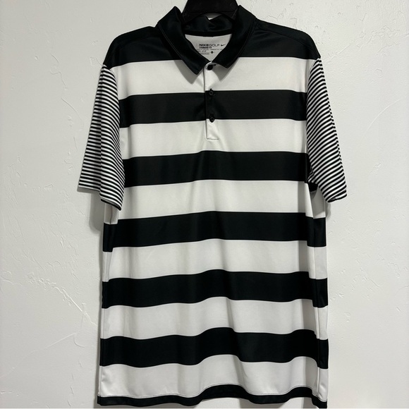 Nike Golf Standard Fit Dri-Fit Short Sleeve Polo Black White Stripes Men's L - Picture 1 of 7